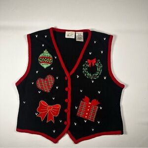 Vintage 90s Kathie Lee Collection Holiday Vest Embroidered Festive Christmas